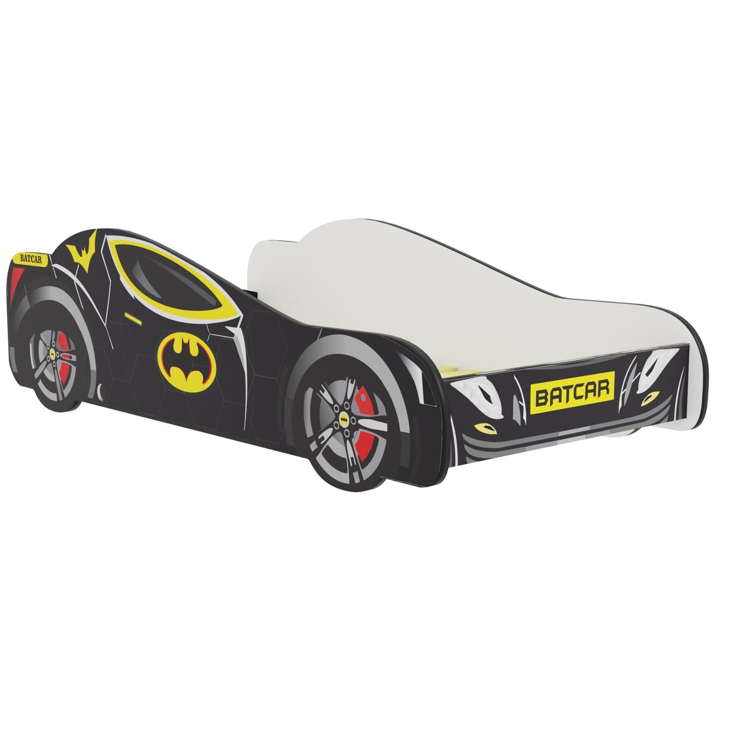 Lit voiture 70x140 | Lit d'enfant 80x160 cm lit d'adolescent avec protection antichute | Lit de jeu pour enfants Batman Batmobile Bat Car Lit de voiture en noir