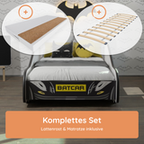 Kids Collective Autobett 70x140 & 80x160 cm Kinderbett Jugendbett mit Rausfallschutz & Lattenrost | Kinder Spielbett Batman Batmobil Bat Car Auto Bett in schwarz | ideal für Kinder ab 2 Jahren