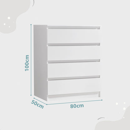 Kommode mit 4 Schubladen 80x100 cm Kommode weiß schmal Holz Schrank Kommode mit Schubladen Sideboard Highboard Anrichte Schlafzimmer Wohnzimmer Flur Büro Organizer Breite 80 cm Höhe 100 cm