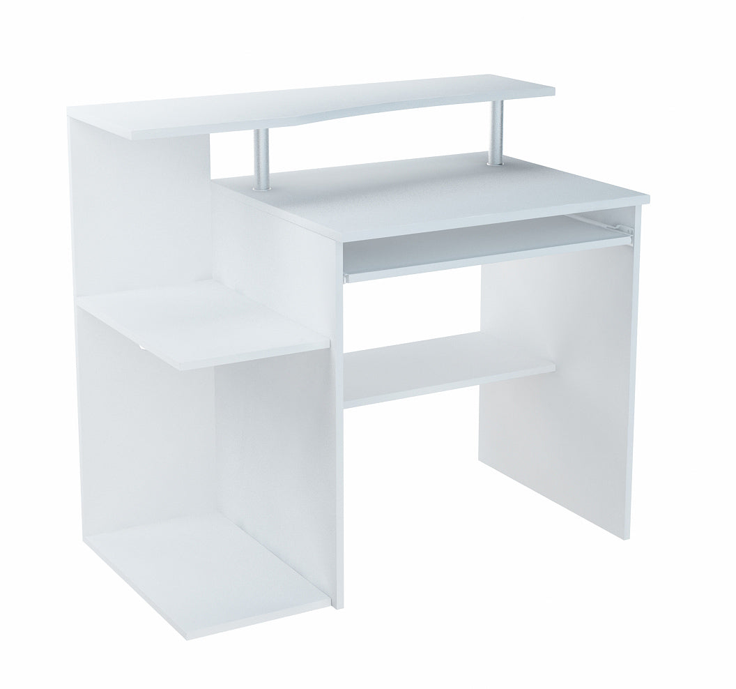 Bureau avec 5 étagères, bureau d'ordinateur parfait pour la chambre, le salon et le bureau - fabriqué en stratifié de haute qualité avec guides à roulettes en métal, idéal pour un rangement organisé - 100 x 91 x 50 cm