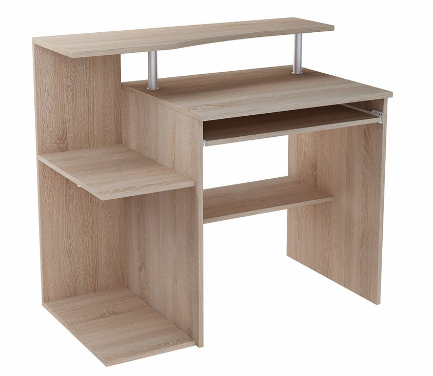 Bureau avec 5 étagères, bureau d'ordinateur parfait pour la chambre, le salon et le bureau - fabriqué en stratifié de haute qualité avec guides à roulettes en métal, idéal pour un rangement organisé - 100 x 91 x 50 cm