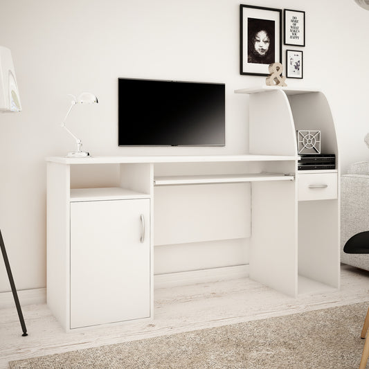 Schreibtisch mit 2 Regalen, Höhe 112 cm, Computertisch Breite 150 cm, Laminatplatte, ideal für Büro, Wohnzimmer oder Jugendzimmer, mit geräumiger Arbeitsplatte, Regalen und Schublade