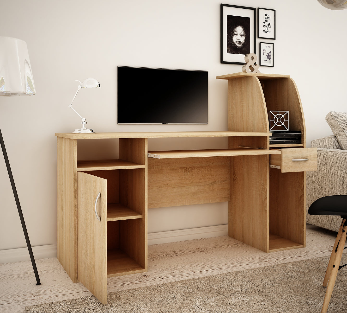 Schreibtisch mit 2 Regalen, Höhe 112 cm, Computertisch Breite 150 cm, Laminatplatte, ideal für Büro, Wohnzimmer oder Jugendzimmer, mit geräumiger Arbeitsplatte, Regalen und Schublade