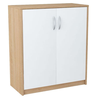 Commode de 74 cm de large en finition mate, commode avec 2 portes et 1 étagère, armoire avec poignées en polymère de haute qualité Idéale pour chambre, salon, couloir - En bois lamellé