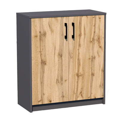 Commode de 74 cm de large en finition mate, commode avec 2 portes et 1 étagère, armoire avec poignées en polymère de haute qualité Idéale pour chambre, salon, couloir - En bois lamellé