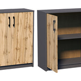 Kommode 74cm breit in matter Ausführung, Kommode mit 2 Türen und 1 Regal, Schrank mit hochwertigen Polymergriffen Ideal für Schlafzimmer, Wohnzimmer, Flur – Hergestellt aus laminiertem Holz