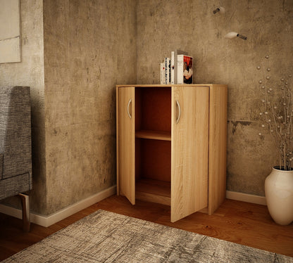 Kommode 74cm breit in matter Ausführung, Kommode mit 2 Türen und 1 Regal, Schrank mit hochwertigen Polymergriffen Ideal für Schlafzimmer, Wohnzimmer, Flur – Hergestellt aus laminiertem Holz