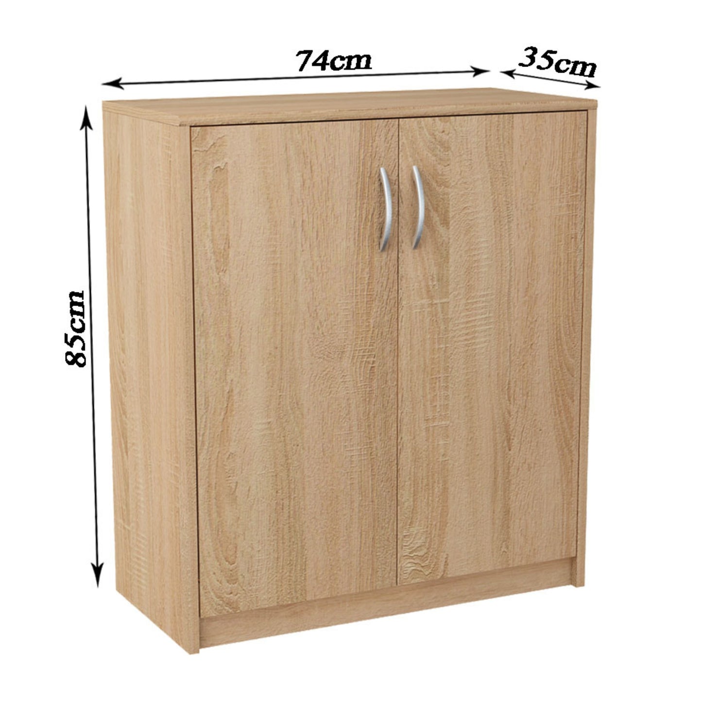 Kommode 74cm breit in matter Ausführung, Kommode mit 2 Türen und 1 Regal, Schrank mit hochwertigen Polymergriffen Ideal für Schlafzimmer, Wohnzimmer, Flur – Hergestellt aus laminiertem Holz