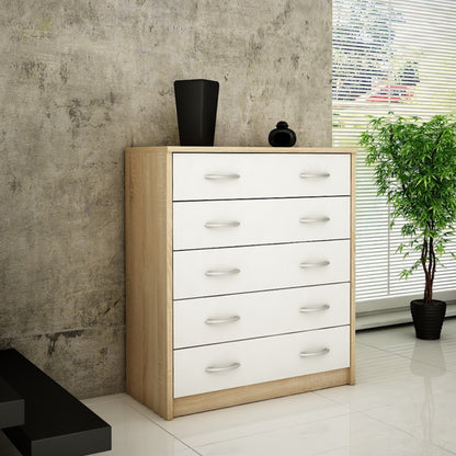 Kommode mit 5 Schubladen mit matter Oberfläche, Kommode 74cm breit Holz Schrank Kommode mit Schubladen Sideboard Highboard Anrichte Schlafzimmer Wohnzimmer Flur Büro Organizer