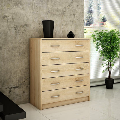 Kommode mit 5 Schubladen mit matter Oberfläche, Kommode 74cm breit Holz Schrank Kommode mit Schubladen Sideboard Highboard Anrichte Schlafzimmer Wohnzimmer Flur Büro Organizer