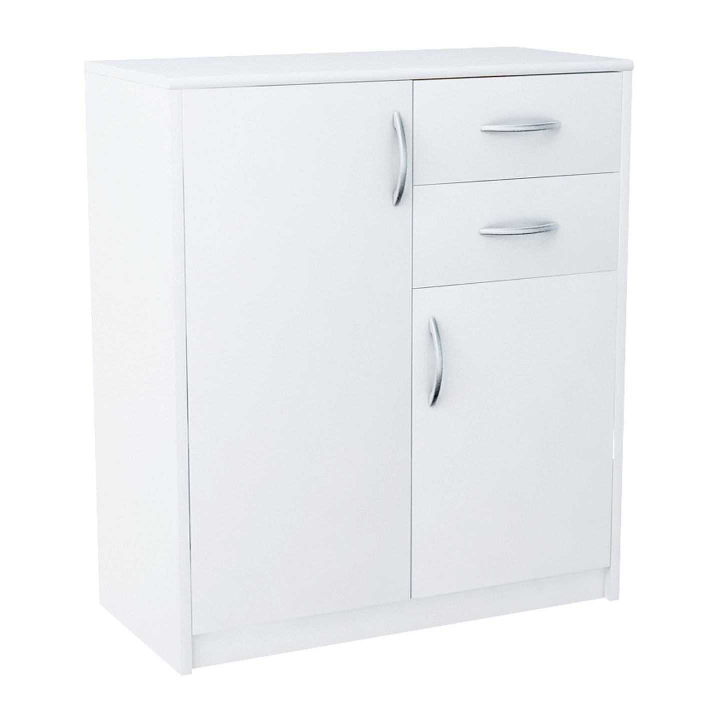 Commode avec 2 tiroirs et 2 portes en finition mate, commode de 74 cm de large avec poignées en polymère de haute qualité, commode en bois avec tiroirs - En panneau stratifié