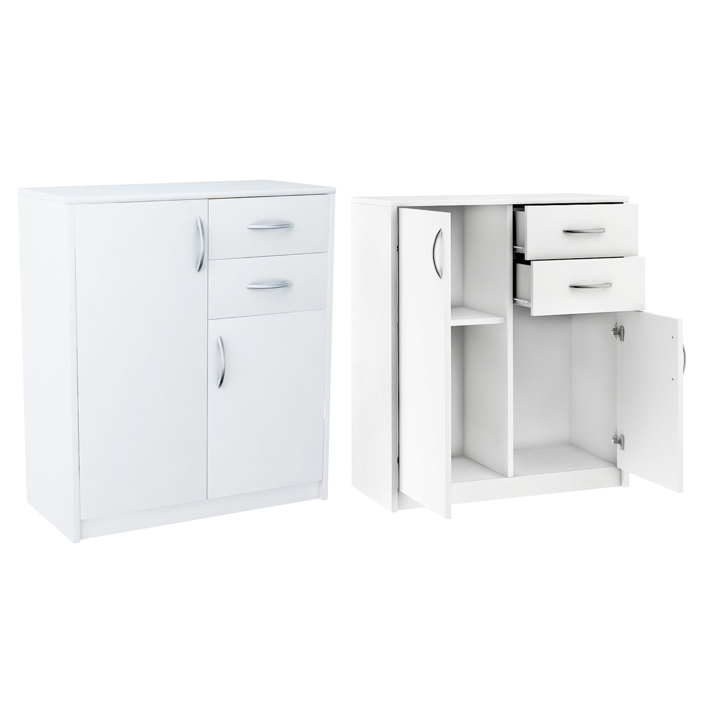 Commode avec 2 tiroirs et 2 portes en finition mate, commode de 74 cm de large avec poignées en polymère de haute qualité, commode en bois avec tiroirs - En panneau stratifié