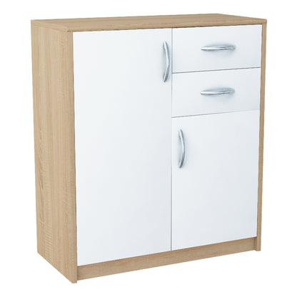 Commode avec 2 tiroirs et 2 portes en finition mate, commode de 74 cm de large avec poignées en polymère de haute qualité, commode en bois avec tiroirs - En panneau stratifié