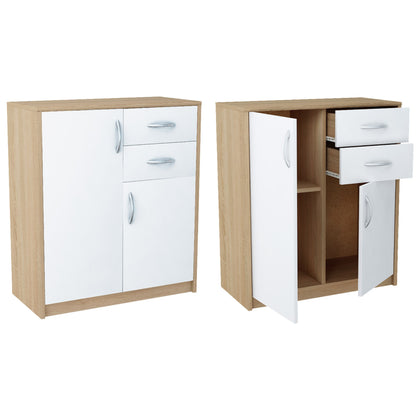 Commode avec 2 tiroirs et 2 portes en finition mate, commode de 74 cm de large avec poignées en polymère de haute qualité, commode en bois avec tiroirs - En panneau stratifié