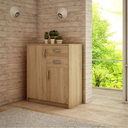 Commode avec 2 tiroirs et 2 portes en finition mate, commode de 74 cm de large avec poignées en polymère de haute qualité, commode en bois avec tiroirs - En panneau stratifié