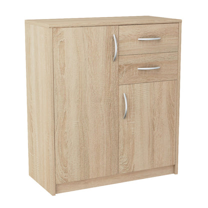 Commode avec 2 tiroirs et 2 portes en finition mate, commode de 74 cm de large avec poignées en polymère de haute qualité, commode en bois avec tiroirs - En panneau stratifié