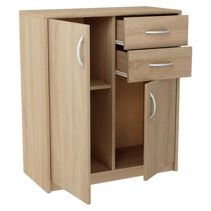 Commode avec 2 tiroirs et 2 portes en finition mate, commode de 74 cm de large avec poignées en polymère de haute qualité, commode en bois avec tiroirs - En panneau stratifié