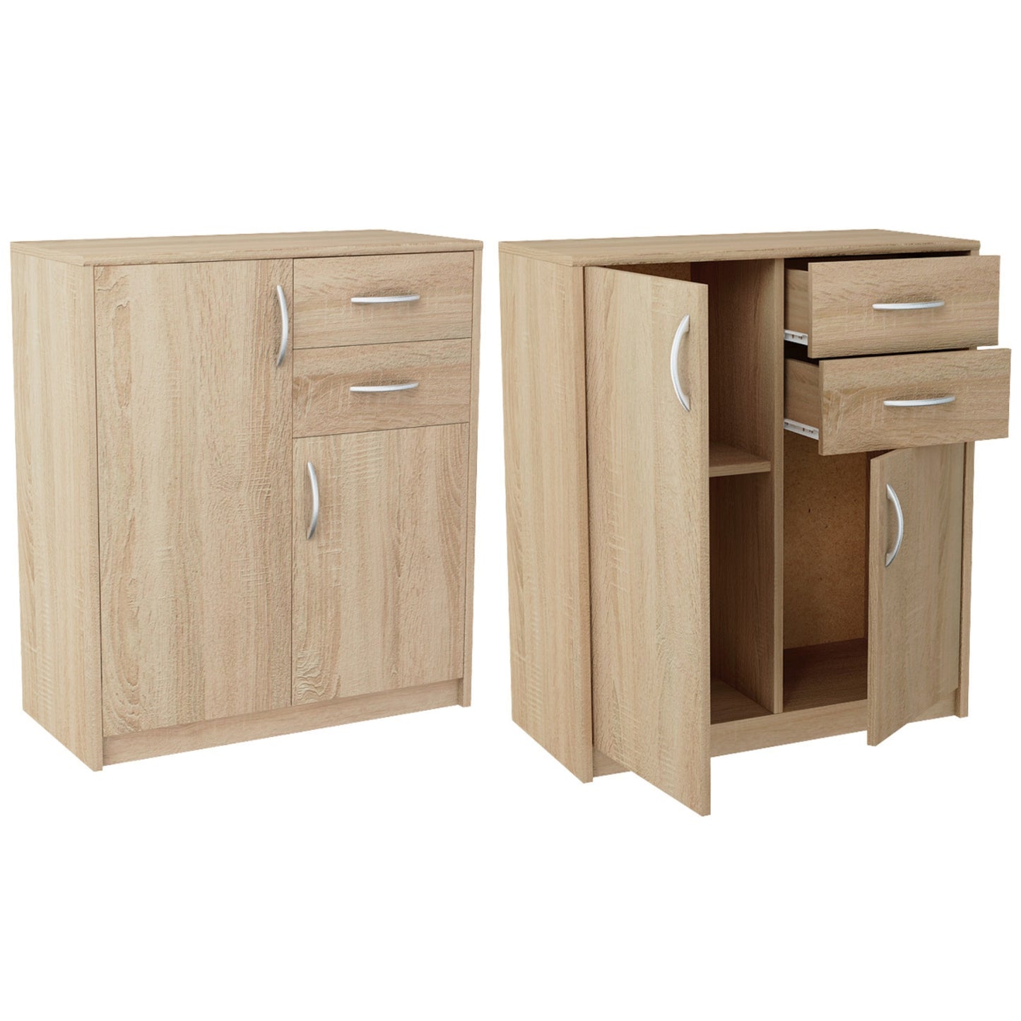 Commode avec 2 tiroirs et 2 portes en finition mate, commode de 74 cm de large avec poignées en polymère de haute qualité, commode en bois avec tiroirs - En panneau stratifié