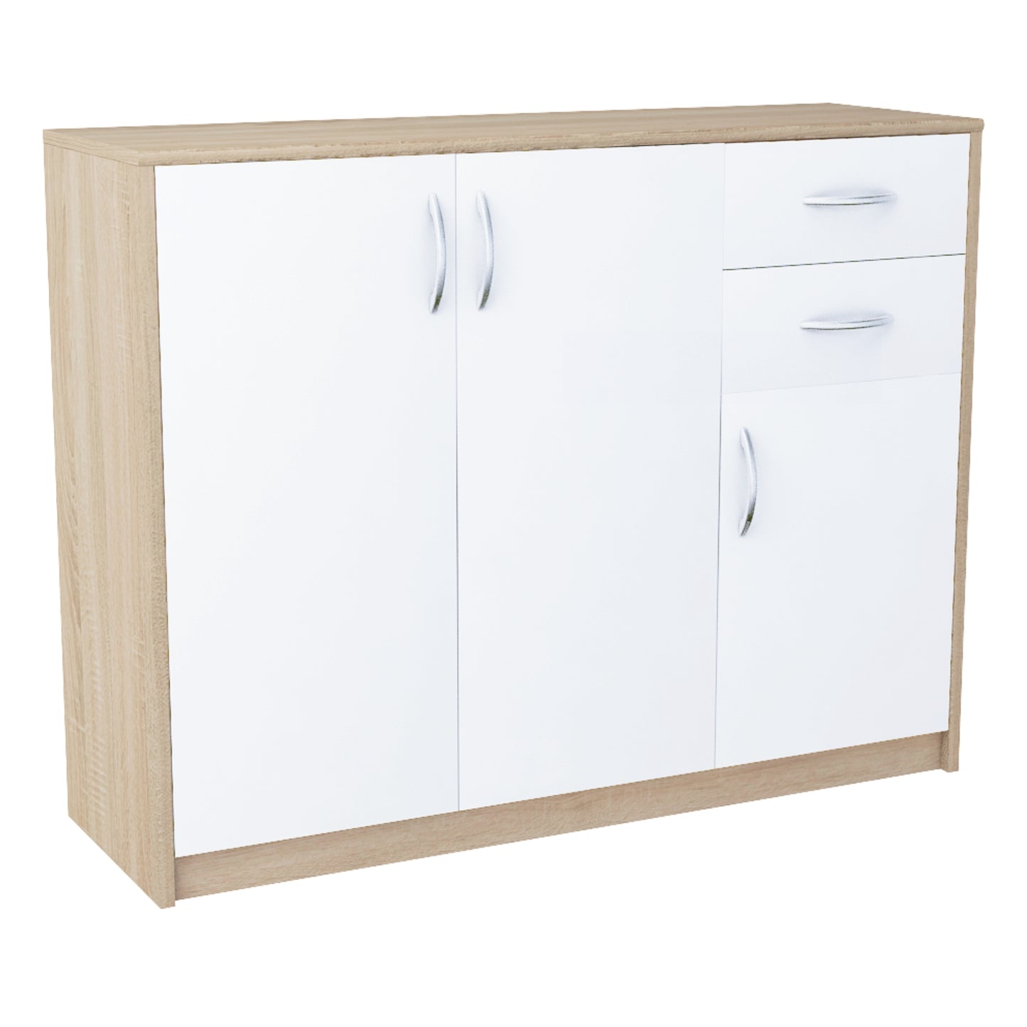 Commode avec 2 tiroirs et 3 portes en finition mate, commode de 110 cm de large avec poignées en polymère de haute qualité, commode en bois avec tiroirs - En panneau stratifié