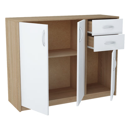 Commode avec 2 tiroirs et 3 portes en finition mate, commode de 110 cm de large avec poignées en polymère de haute qualité, commode en bois avec tiroirs - En panneau stratifié