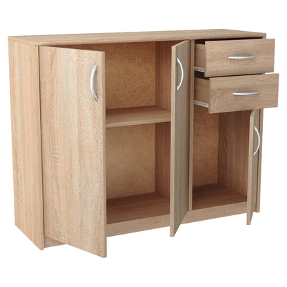 Commode avec 2 tiroirs et 3 portes en finition mate, commode de 110 cm de large avec poignées en polymère de haute qualité, commode en bois avec tiroirs - En panneau stratifié