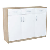 Kommode mit 3 Schubladen und 3 Türen in matter Ausführung, Kommode 110cm breit mit hochwertigen Polymergriffen Holz Schrank Kommode mit Schubladen - Aus laminierter Platte gefertigt