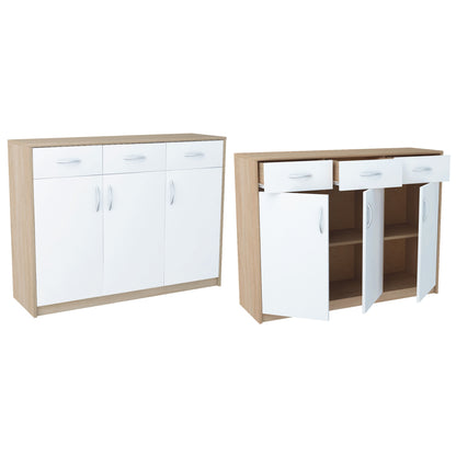 Commode avec 3 tiroirs et 3 portes en finition mate, commode de 110 cm de large avec poignées en polymère de haute qualité, commode en bois avec tiroirs - En panneau stratifié