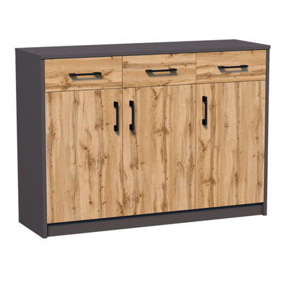 Commode avec 3 tiroirs et 3 portes en finition mate, commode de 110 cm de large avec poignées en polymère de haute qualité, commode en bois avec tiroirs - En panneau stratifié