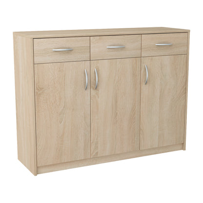 Commode avec 3 tiroirs et 3 portes en finition mate, commode de 110 cm de large avec poignées en polymère de haute qualité, commode en bois avec tiroirs - En panneau stratifié