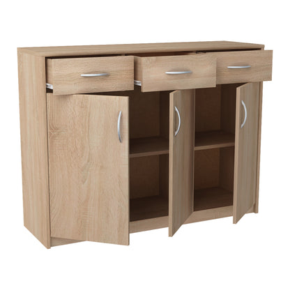 Commode avec 3 tiroirs et 3 portes en finition mate, commode de 110 cm de large avec poignées en polymère de haute qualité, commode en bois avec tiroirs - En panneau stratifié