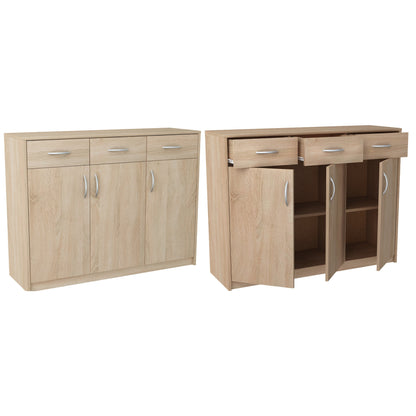 Commode avec 3 tiroirs et 3 portes en finition mate, commode de 110 cm de large avec poignées en polymère de haute qualité, commode en bois avec tiroirs - En panneau stratifié