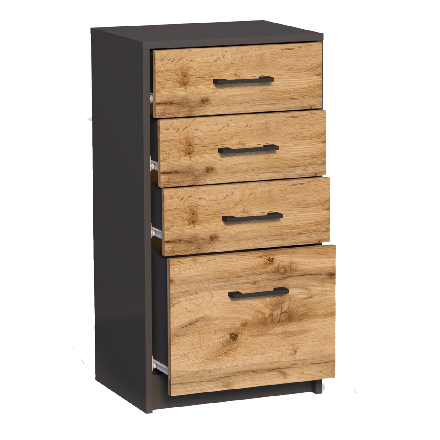 Kommode mit 4 Schubladen mit matter Oberfläche, Kommode 45cm breit Holz Schrank Kommode mit Schubladen Sideboard Highboard Anrichte Schlafzimmer Wohnzimmer Flur Büro Organizer