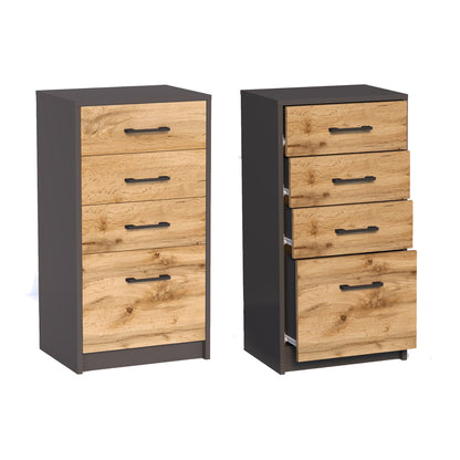 Kommode mit 4 Schubladen mit matter Oberfläche, Kommode 45cm breit Holz Schrank Kommode mit Schubladen Sideboard Highboard Anrichte Schlafzimmer Wohnzimmer Flur Büro Organizer