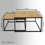 Lot de 2 tables basses carrées en bois, table de salon moderne, table d'appoint 2 en 1 avec structure en métal pour salon, bureau, table d'appoint design Loft TWIN, surface résistante aux rayures