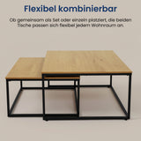 Lot de 2 tables basses carrées en bois, table de salon moderne, table d'appoint 2 en 1 avec structure en métal pour salon, bureau, table d'appoint design Loft TWIN, surface résistante aux rayures