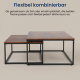 Lot de 2 tables basses carrées en bois, table de salon moderne, table d'appoint 2 en 1 avec structure en métal pour salon, bureau, table d'appoint design Loft TWIN, surface résistante aux rayures
