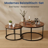 Lot de 2 tables basses carrées en bois, table de salon moderne, table d'appoint 2 en 1 avec structure en métal pour salon, bureau, table d'appoint design Loft TWIN, surface résistante aux rayures