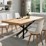 Esstisch ausziehbar | Verlängerbar von 140 cm auf 170 cm | Moderner Esszimmertisch mit gekreuzten Metallbeinen für 6 bis 8 Personen | Robuste Tischplatte | 140-170x90 cm (LxB) | Holzoptik
