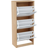 Schuhschrank mit 3 aufklappbaren Schubladen, Schuhregal mit 3 Fächern weiche abgerundete Kanten, 50 cm breit, laminierte Platte, matte Oberfläche, platzsparende Schuhaufbewahrung