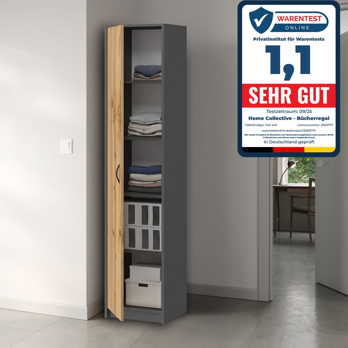 Schrank Mehrzweckschrank, 40cm Breite 180cm Höhe mit vier Einlegeböden schmaler Aktenschrank Organizer Kleiderschrank aus MDF Holz