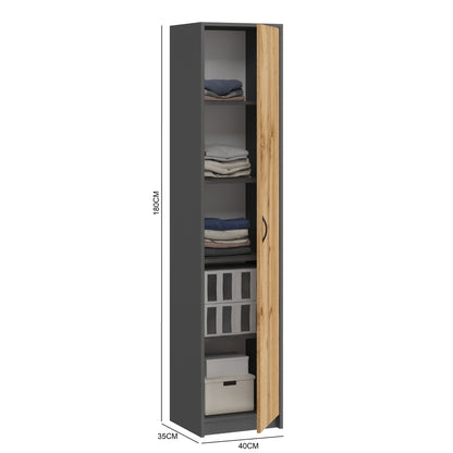 Armoire polyvalente, 40 cm de largeur et 180 cm de hauteur avec quatre étagères, armoire de rangement étroite en bois MDF