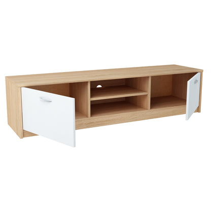 TV-Schrank 160cm breit Lowboard mit matter Oberfläche Fernsehtisch mit 2 Türen und 2 Regalen, aus laminiertem Board, abgerundete Kante und Metall-Rollschienen Fernsehkommode