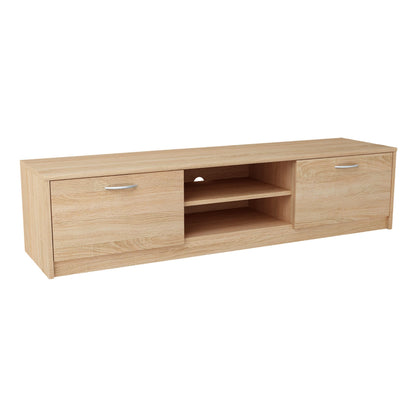 TV-Schrank 160cm breit Lowboard mit matter Oberfläche Fernsehtisch mit 2 Türen und 2 Regalen, aus laminiertem Board, abgerundete Kante und Metall-Rollschienen Fernsehkommode