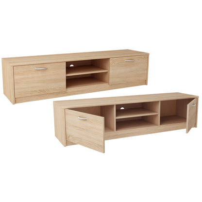 TV-Schrank 160cm breit Lowboard mit matter Oberfläche Fernsehtisch mit 2 Türen und 2 Regalen, aus laminiertem Board, abgerundete Kante und Metall-Rollschienen Fernsehkommode