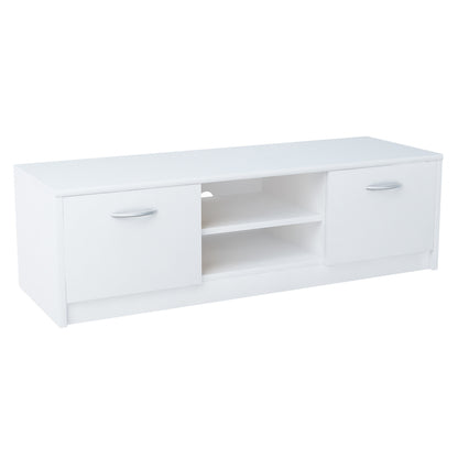 TV-Schrank 120cm breit Lowboard mit matter Oberfläche Fernsehtisch mit 2 Türen und 1 Regal, aus laminiertem Board, abgerundete Kante und Metall-Rollschienen Fernsehkommode