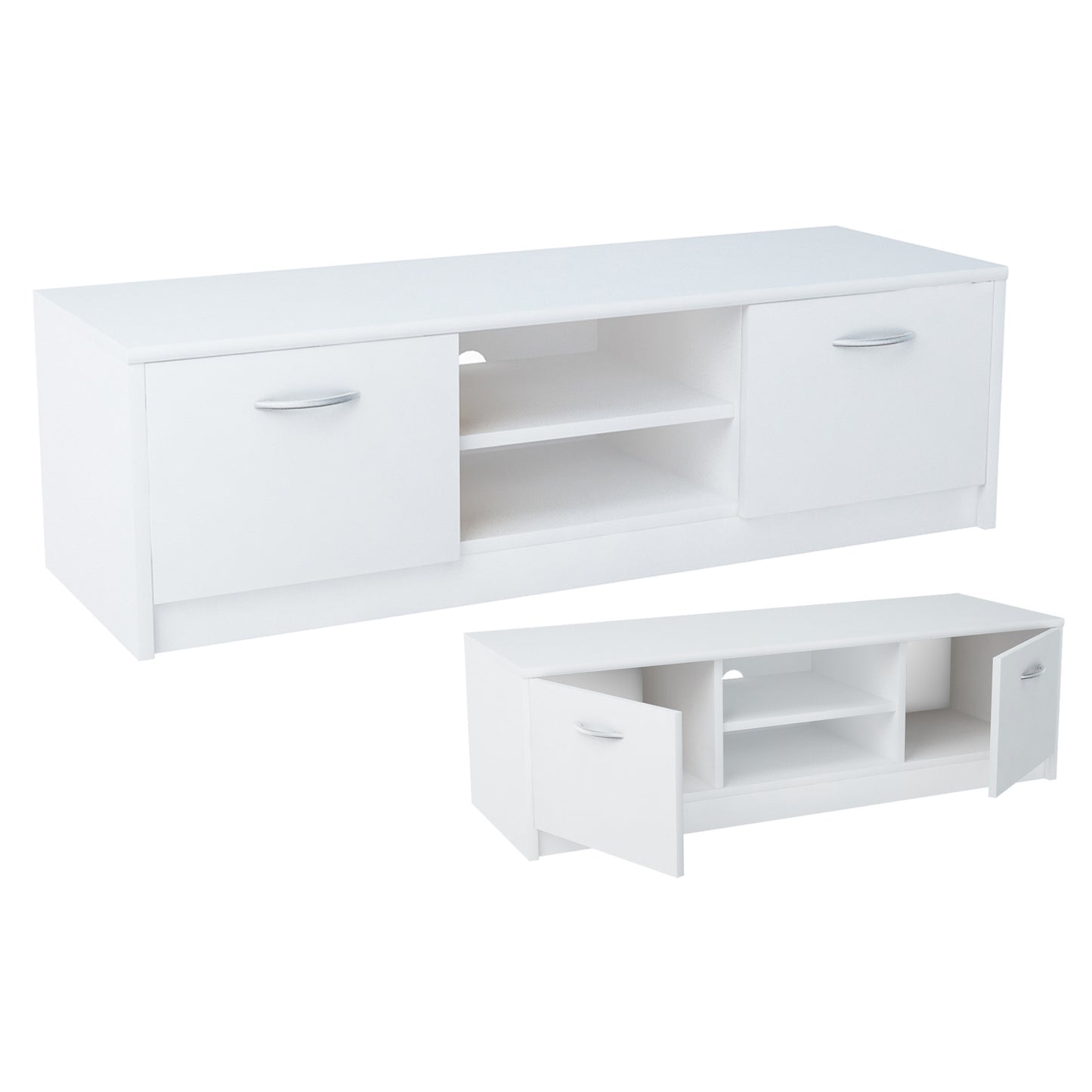 TV-Schrank 120cm breit Lowboard mit matter Oberfläche Fernsehtisch mit 2 Türen und 1 Regal, aus laminiertem Board, abgerundete Kante und Metall-Rollschienen Fernsehkommode