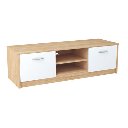 TV-Schrank 120cm breit Lowboard mit matter Oberfläche Fernsehtisch mit 2 Türen und 1 Regal, aus laminiertem Board, abgerundete Kante und Metall-Rollschienen Fernsehkommode