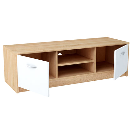 TV-Schrank 120cm breit Lowboard mit matter Oberfläche Fernsehtisch mit 2 Türen und 1 Regal, aus laminiertem Board, abgerundete Kante und Metall-Rollschienen Fernsehkommode