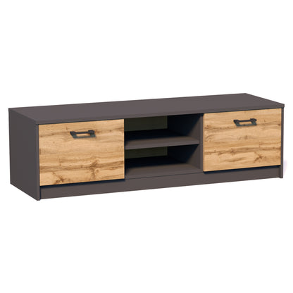 TV-Schrank 120cm breit Lowboard mit matter Oberfläche Fernsehtisch mit 2 Türen und 1 Regal, aus laminiertem Board, abgerundete Kante und Metall-Rollschienen Fernsehkommode