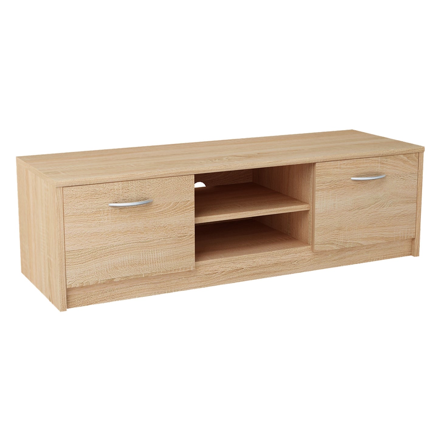 TV-Schrank 120cm breit Lowboard mit matter Oberfläche Fernsehtisch mit 2 Türen und 1 Regal, aus laminiertem Board, abgerundete Kante und Metall-Rollschienen Fernsehkommode